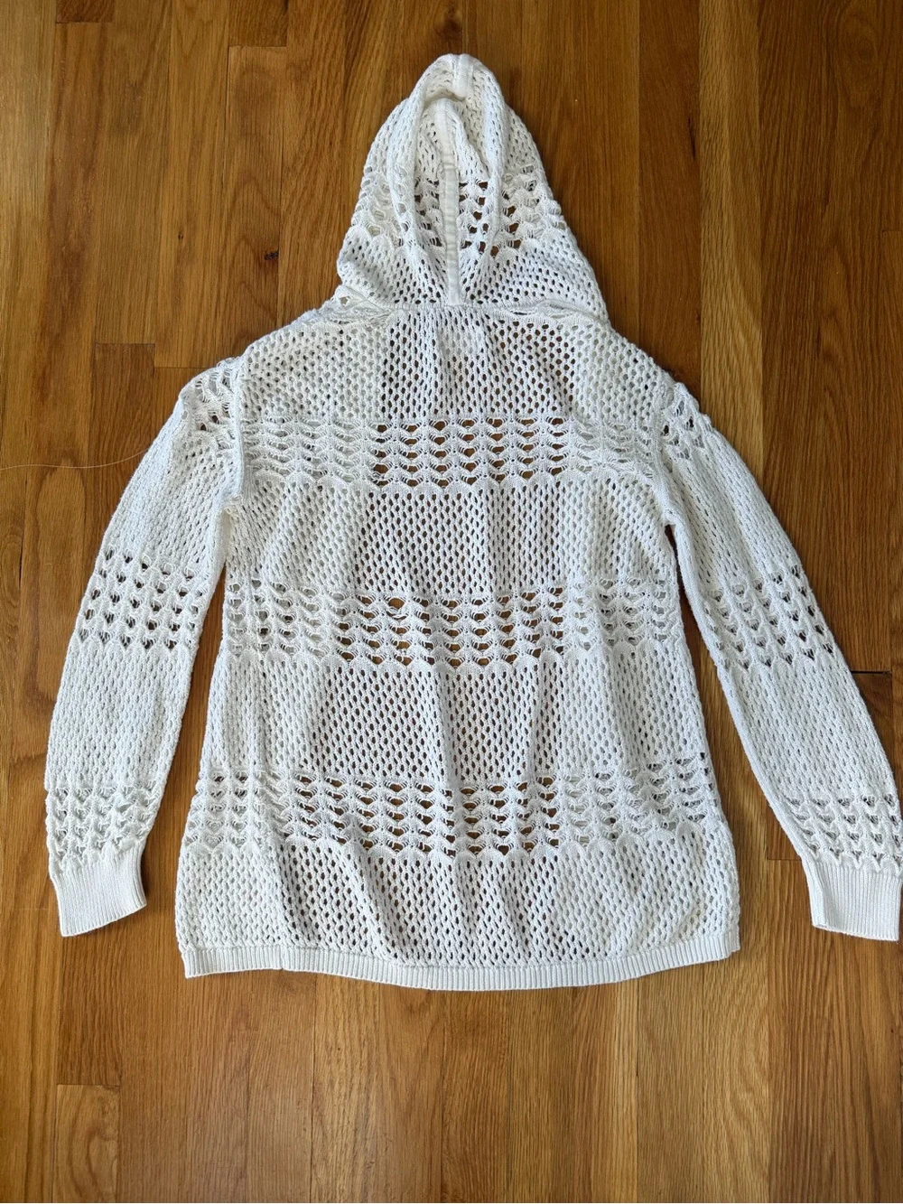 Justice White Crochet Hooded Sweater